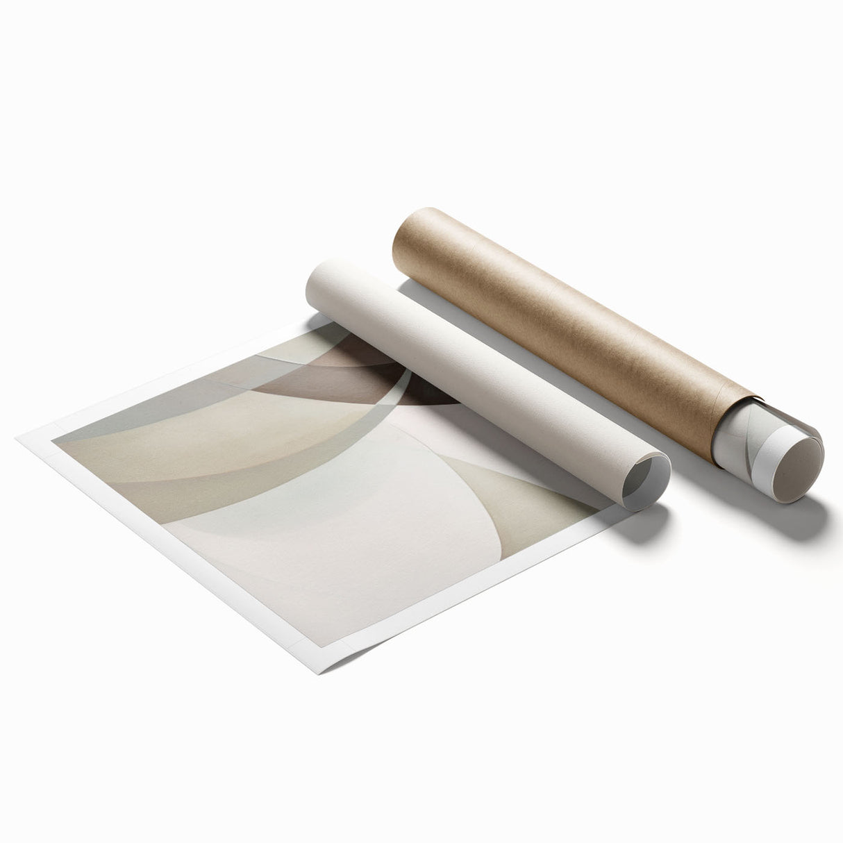 Abstract modern wall art print showcasing vibrant colors and geometric designs, rolled and ready for display. Ideal for contemporary home decor, adding a pop of artistic flair.