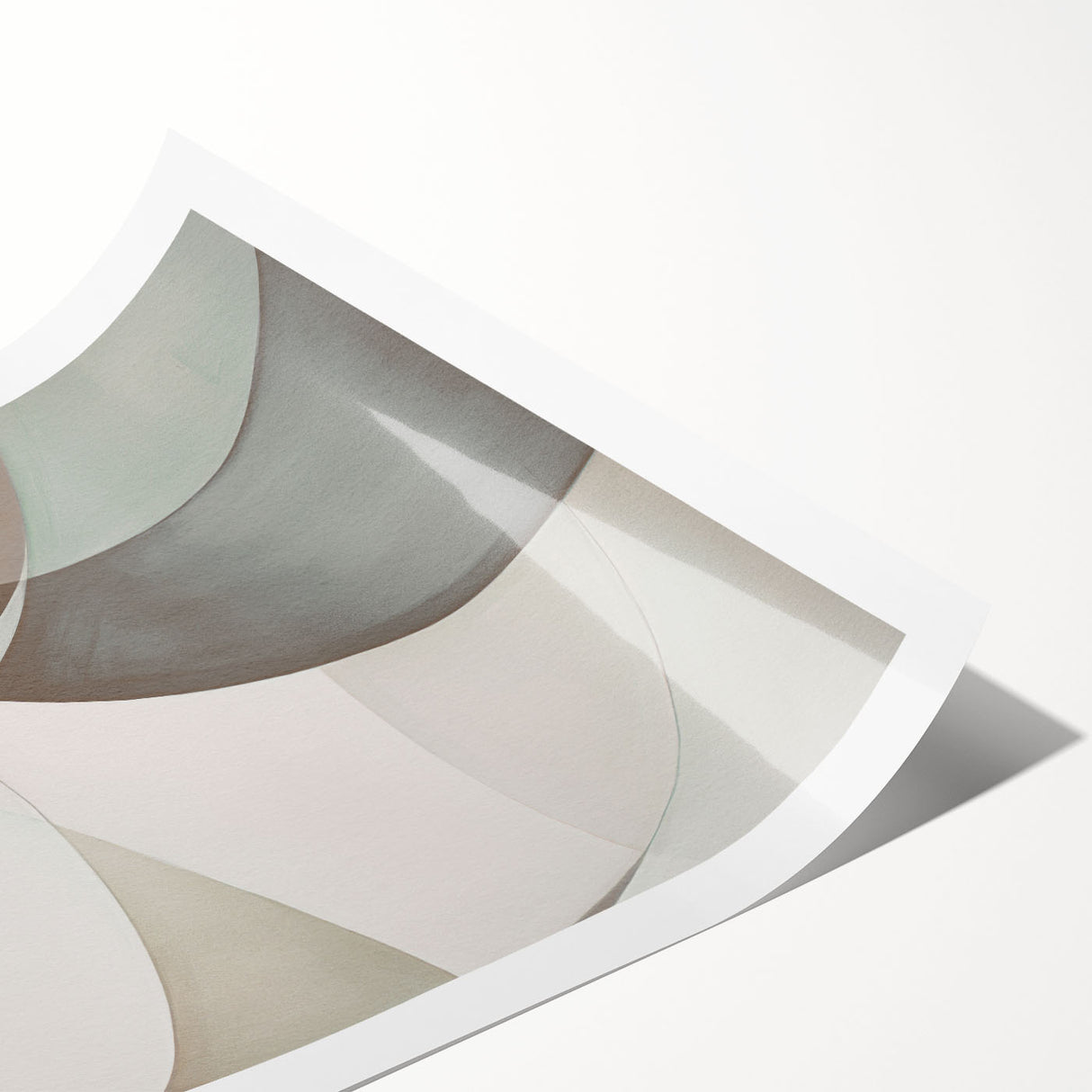 Abstract modern wall art featuring vibrant geometric shapes in blues and oranges, rolled and ready for framing, showcasing contemporary design aesthetics.