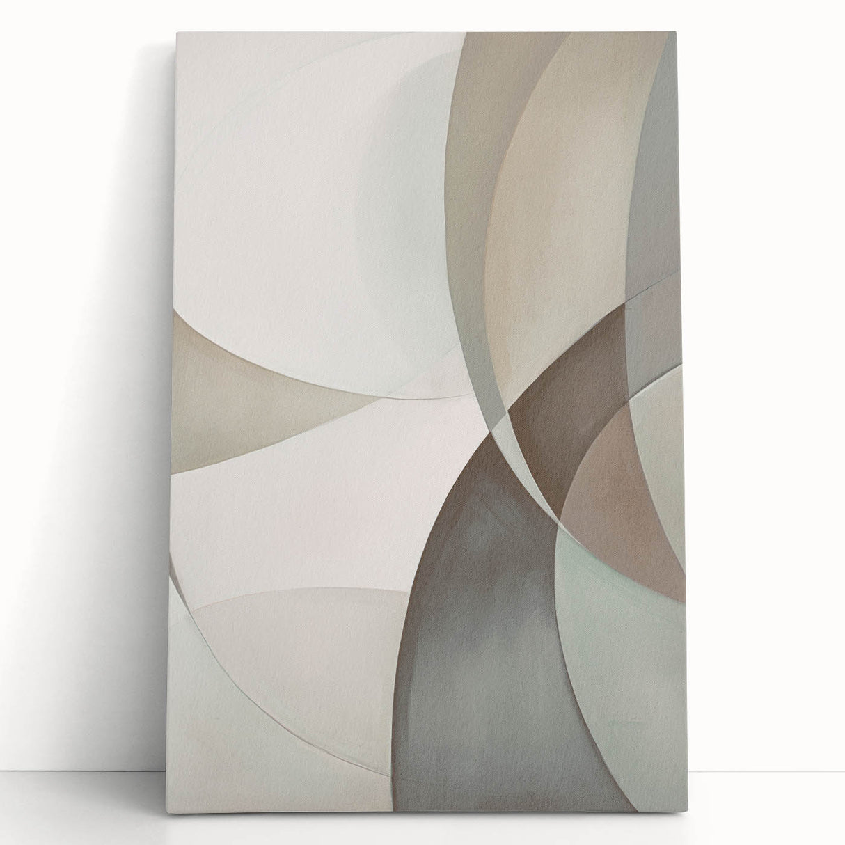 Abstract modern wall art collection featuring vibrant geometric shapes in blue, orange, and yellow hues on stretched canvas, ideal for contemporary home decor.