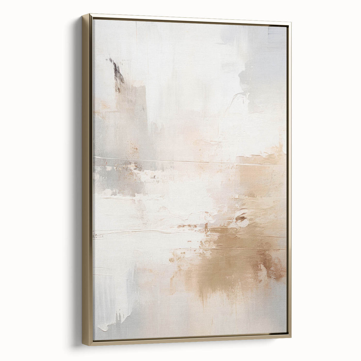 Framed abstract modern wall art collection featuring gold accents, showcasing a sleek side view. Ideal for contemporary home decor, enhancing living spaces with elegance and style.