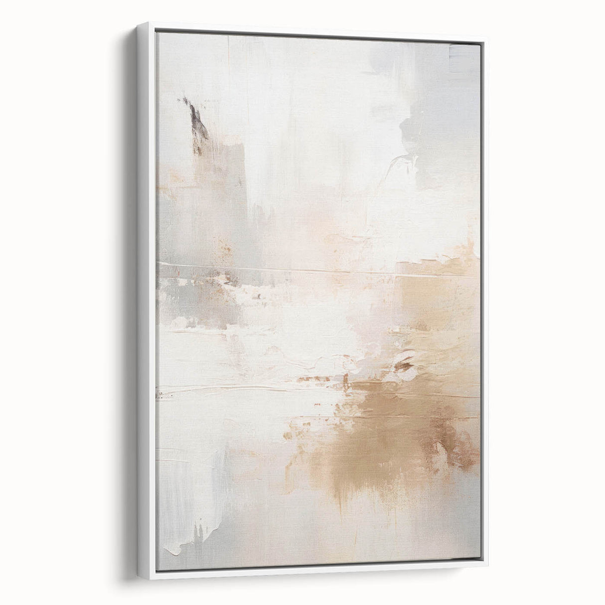 Framed canvas artwork showcasing an abstract modern design with vibrant colors and geometric patterns, displayed from a side view against a white background, ideal for contemporary decor.