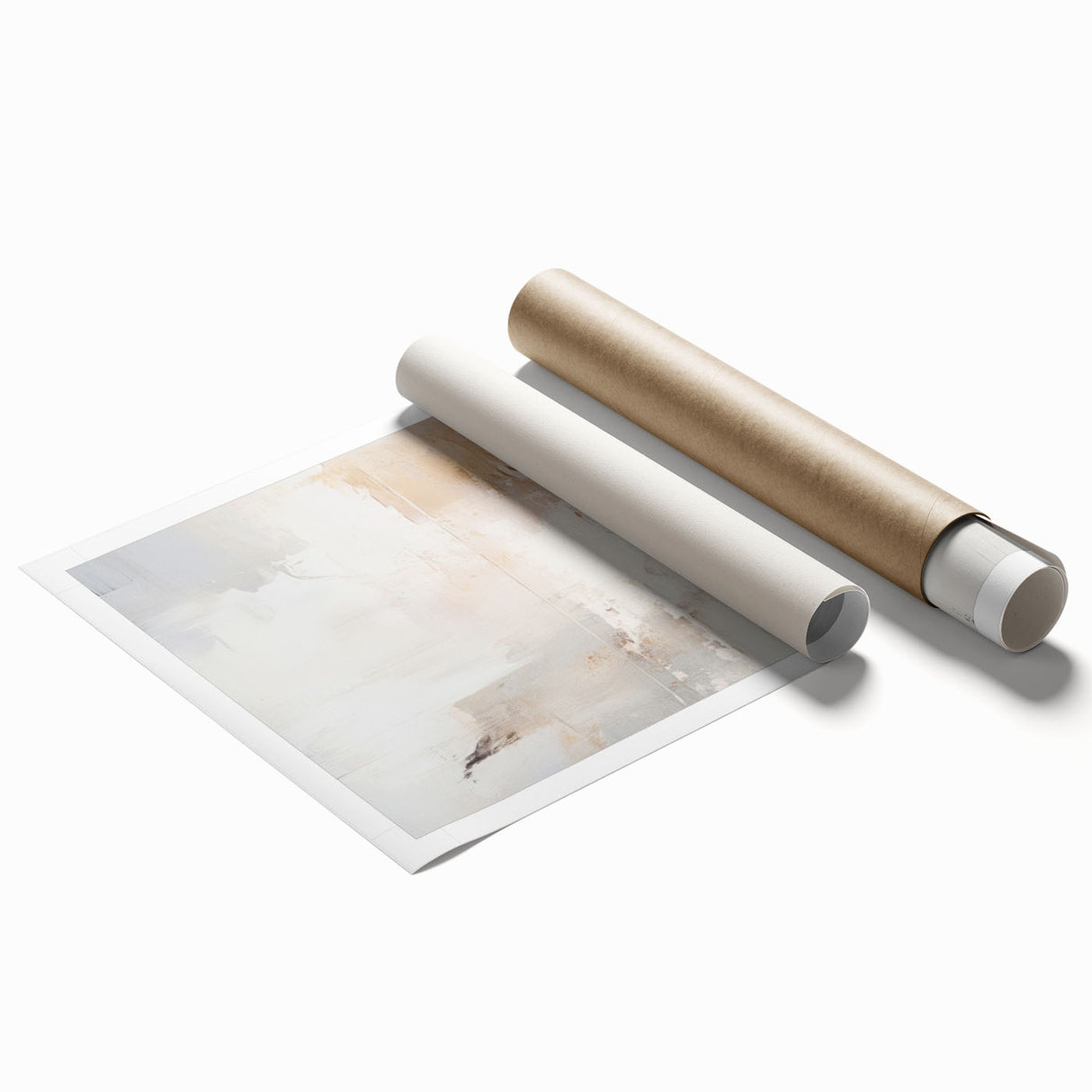 Abstract modern wall art print showcasing vibrant geometric shapes in a mix of blues, yellows, and reds, designed to enhance contemporary decor. The rolled print is ideal for stylish home or office spaces, adding a touch of creative flair.