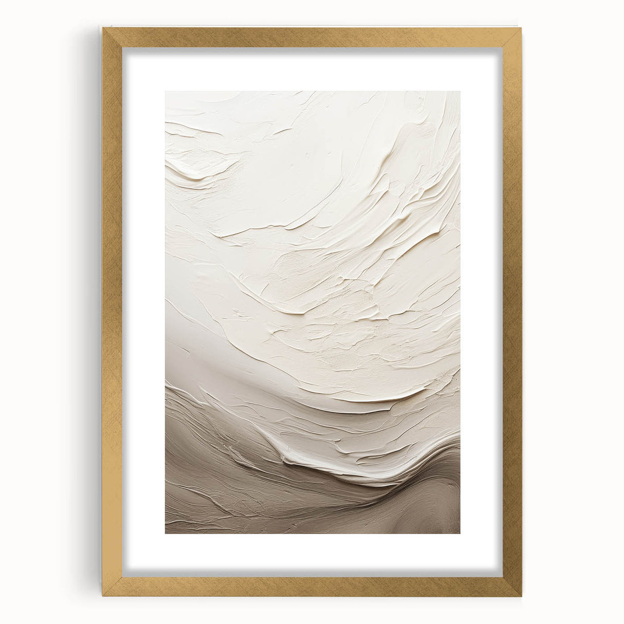 Abstract modern wall art collection featuring a gold-framed design with a mat, showcasing a contemporary aesthetic ideal for home decor. The artwork displays vibrant colors and geometric shapes, perfect for enhancing living spaces or office environments.