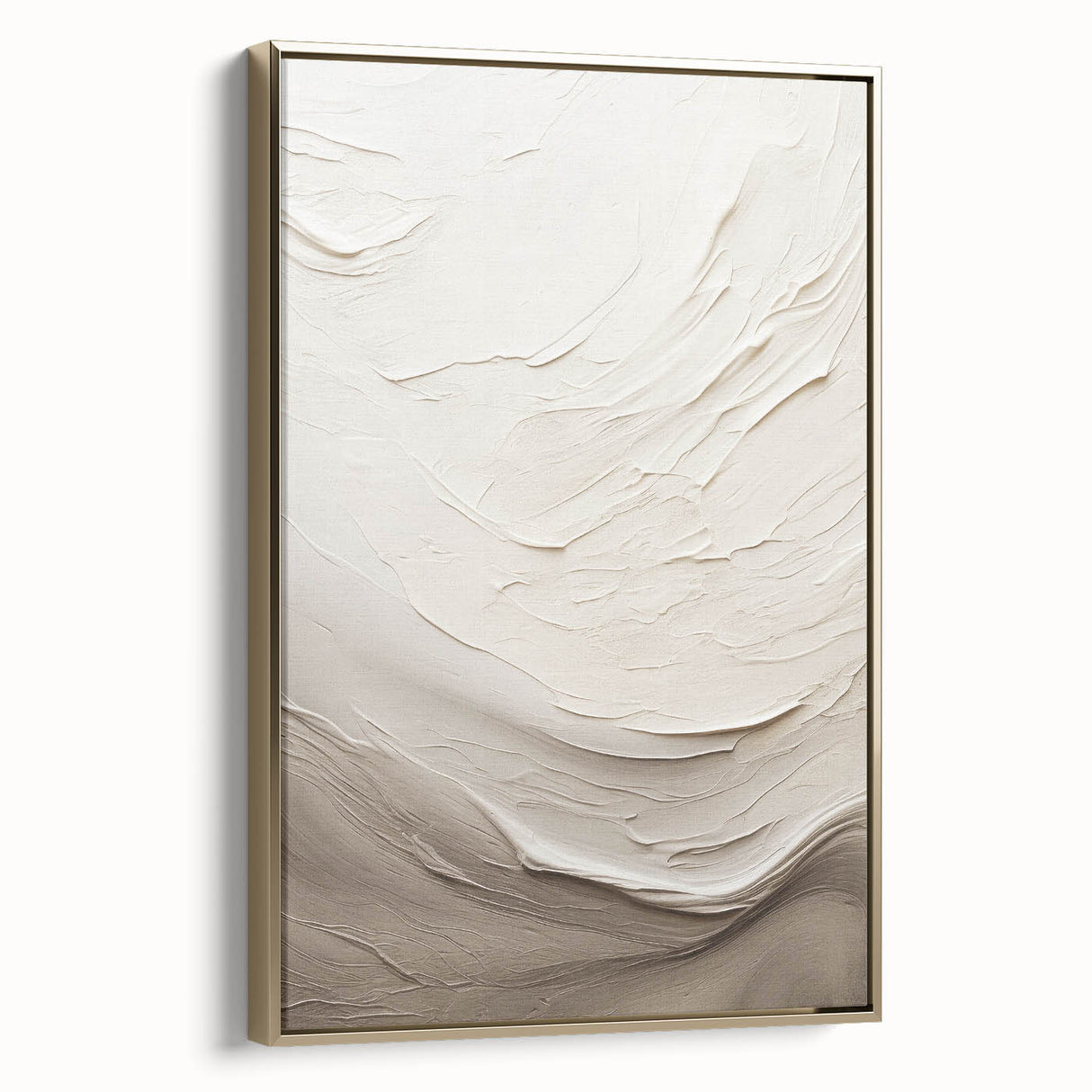 Framed canvas wall art showcasing an abstract modern design with gold accents, displayed from a side angle to highlight its elegant frame and vibrant color palette.