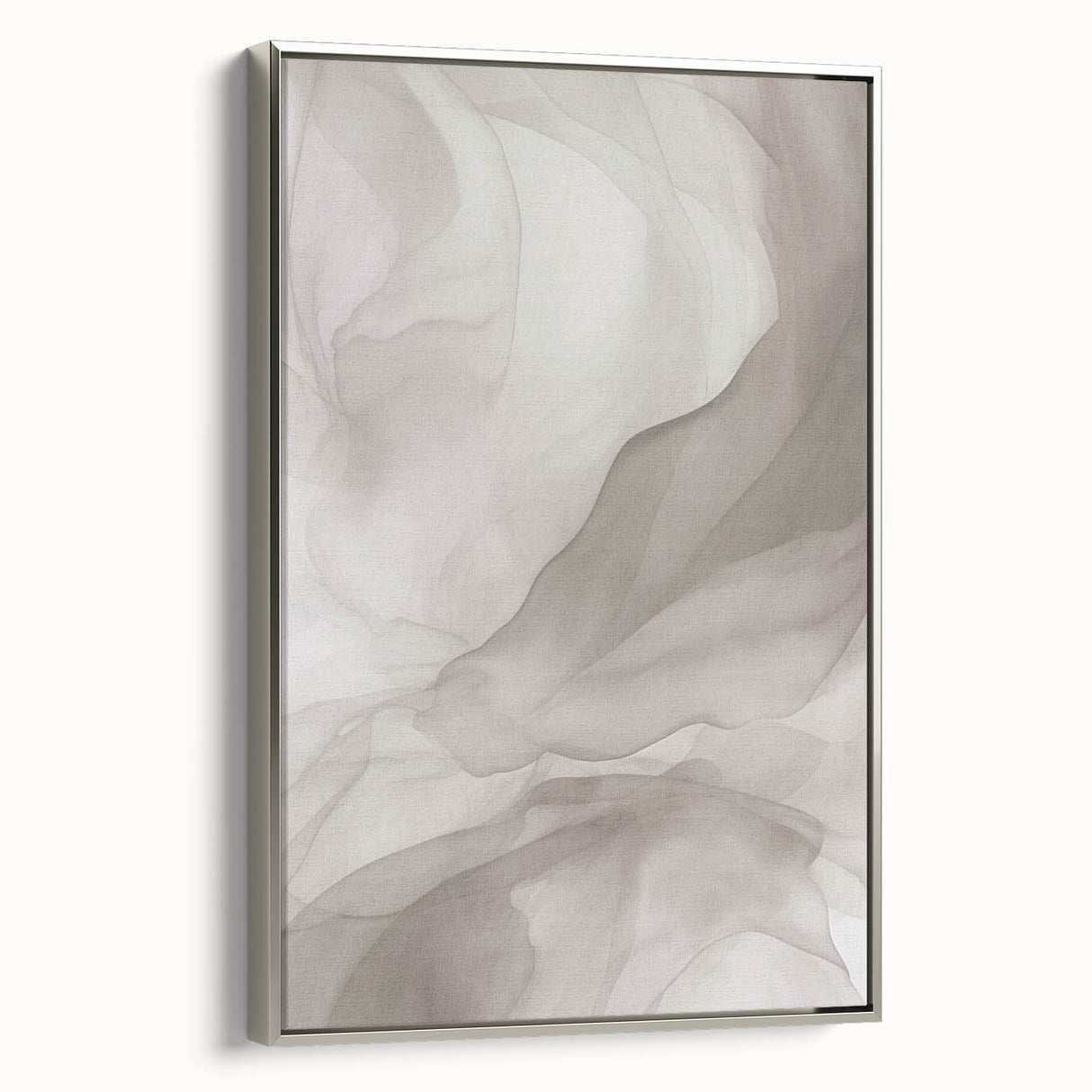 Modern abstract wall art collection showcasing a silver-framed canvas with vibrant colors and geometric shapes, ideal for contemporary decor.