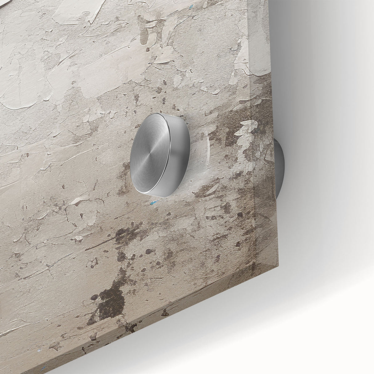 Close-up of an abstract modern wall art piece featuring vibrant colors and geometric patterns, showcasing a blend of blue, yellow, and red hues on acrylic glass. Ideal for contemporary home decor.