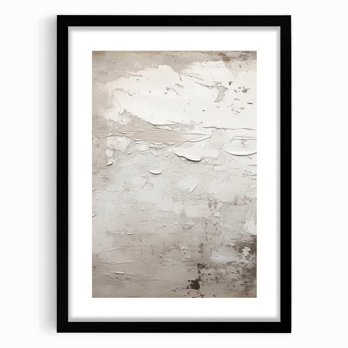 Abstract modern wall art collection featuring a sleek black frame and mat, showcasing geometric patterns in vibrant colors, ideal for contemporary decor.