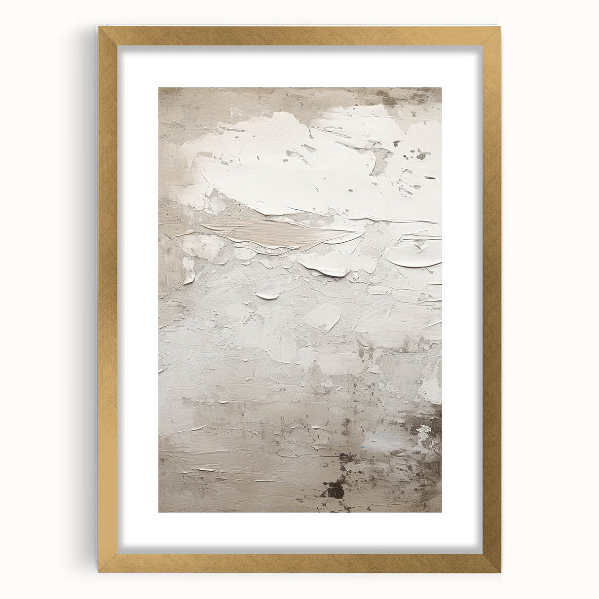 Abstract modern wall art collection featuring a gold-framed piece with a mat, showcasing vibrant colors and geometric patterns, perfect for contemporary decor.