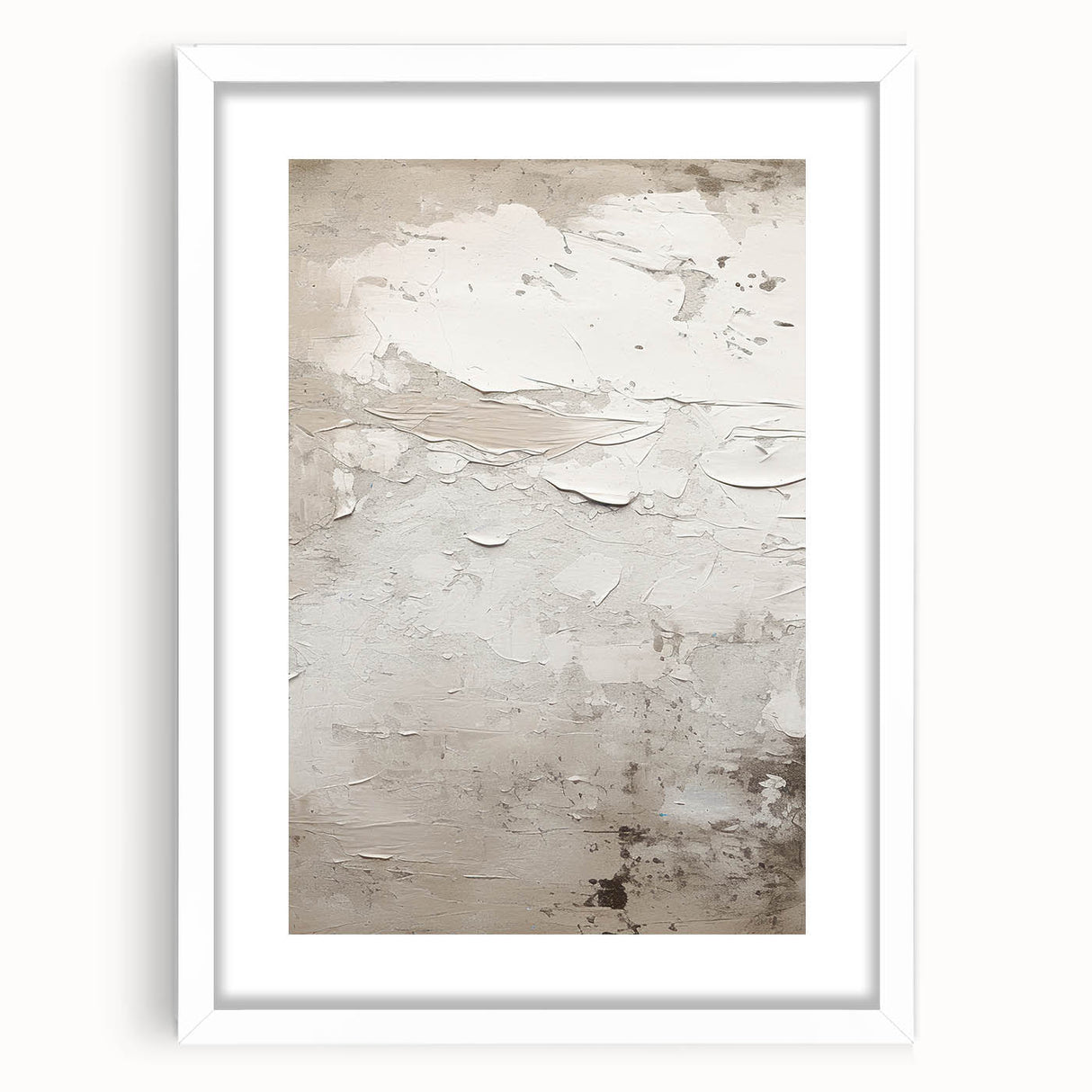 Abstract modern wall art featuring geometric shapes and vibrant colors in a white frame with matting, ideal for contemporary home decor. Perfect for adding a stylish touch to living spaces or offices.