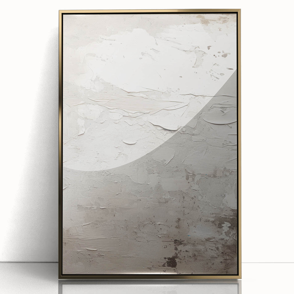 Framed abstract modern wall art featuring a gold-accented design, showcasing geometric shapes and vivid colors, ideal for contemporary home decor.