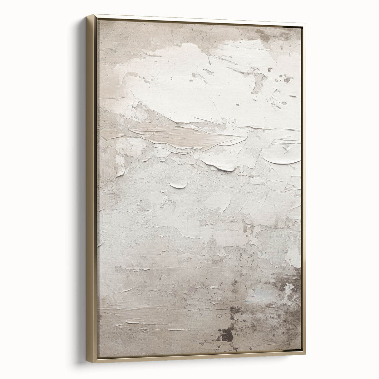 Framed abstract modern wall art with gold accents, showcasing a contemporary design in a side view. Perfect for adding a touch of elegance to any room decor.