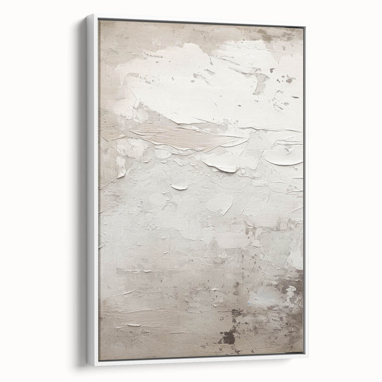 Framed canvas wall art featuring an abstract modern design with vibrant colors and geometric patterns, displayed from a white side view to highlight its depth and texture. Perfect for contemporary home decor.