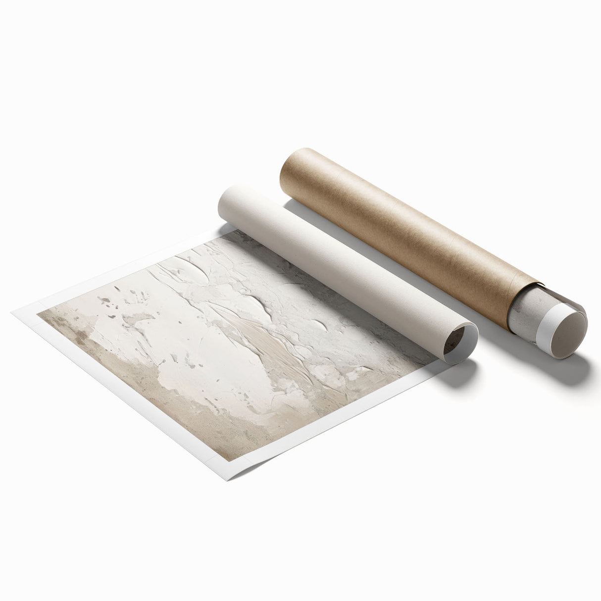 Abstract modern wall art print showcasing vibrant colors and geometric patterns, rolled for shipping in a protective cardboard tube, perfect for contemporary home decor.