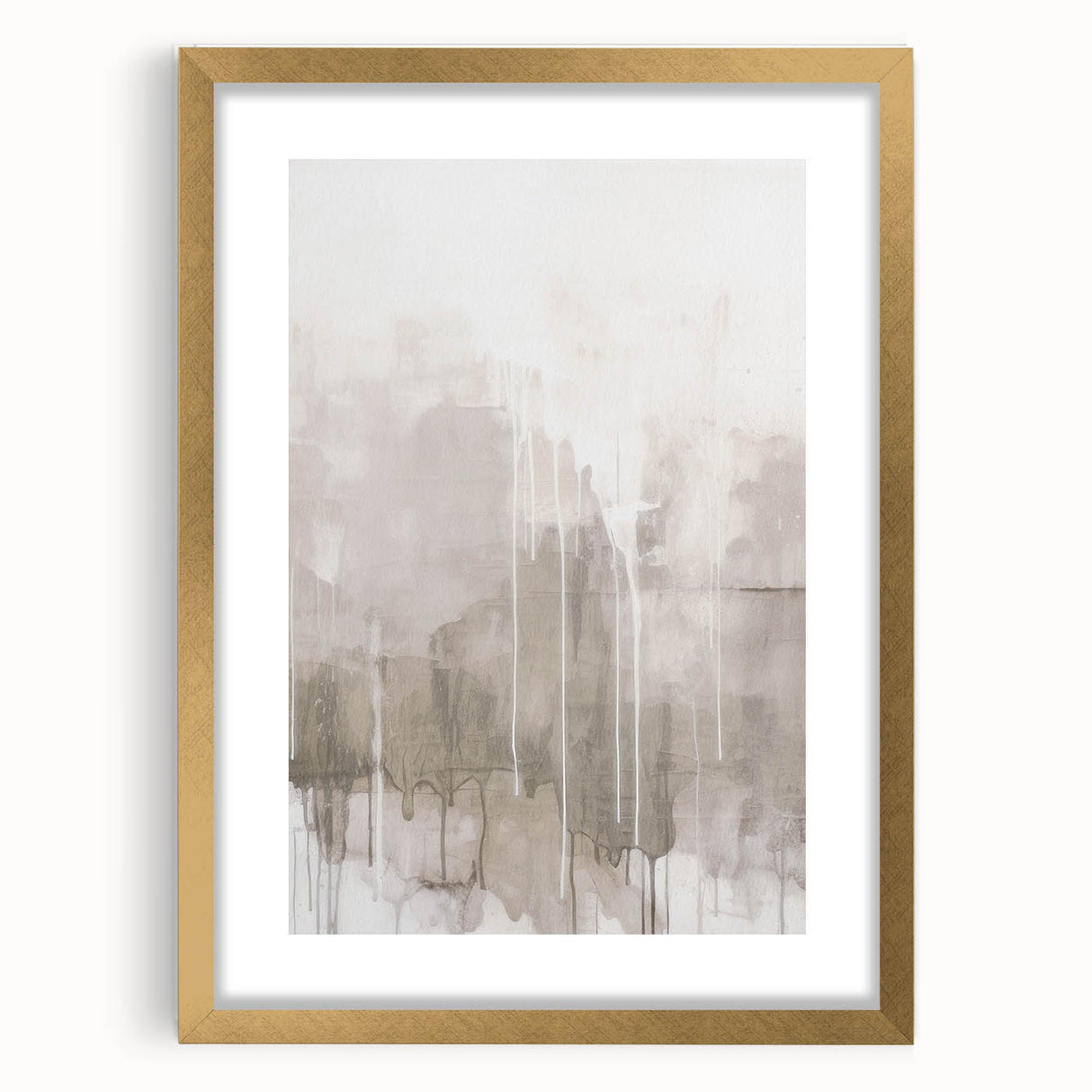 Abstract modern wall art collection featuring a gold-framed piece with a mat, showcasing geometric shapes and vibrant colors, perfect for contemporary home decor.