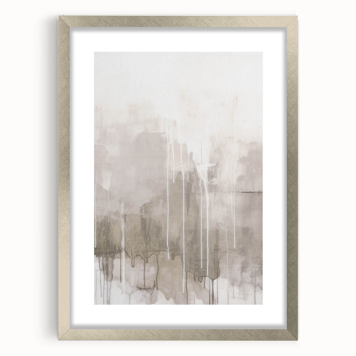 Abstract modern wall art collection featuring a framed piece with a silver mat, showcasing vibrant colors and geometric shapes, ideal for contemporary home decor.