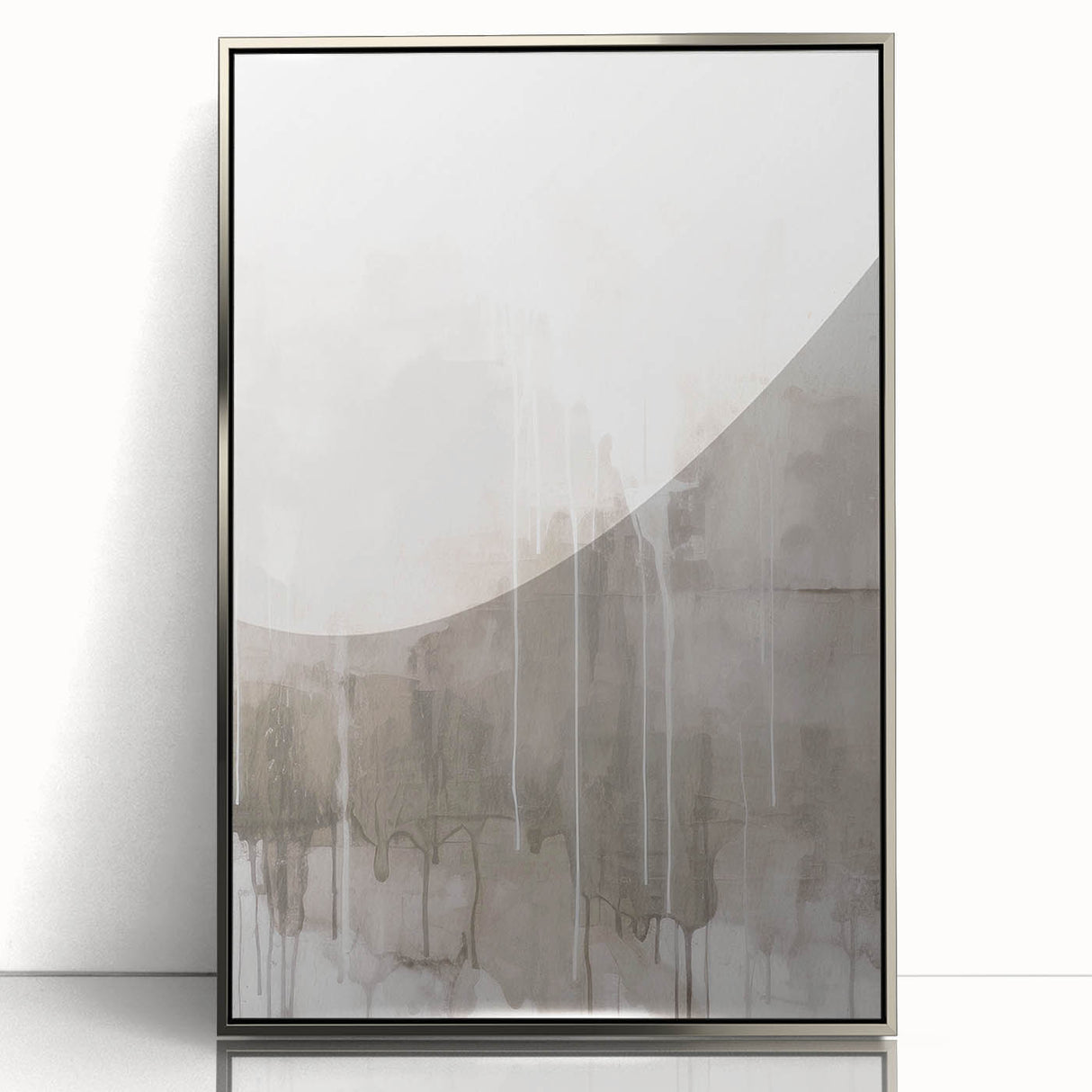 Framed abstract wall art featuring a modern design with silver accents, showcasing geometric shapes and a sleek aesthetic, perfect for contemporary home decor.