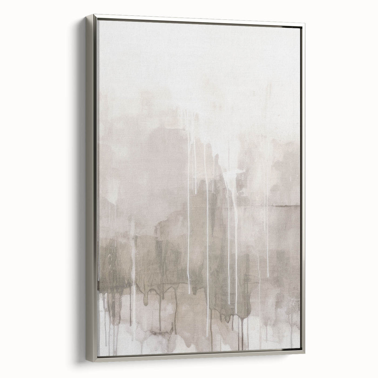 Framed canvas wall art featuring an abstract modern design with a silver frame, showcasing vibrant colors and geometric patterns, ideal for contemporary decor.