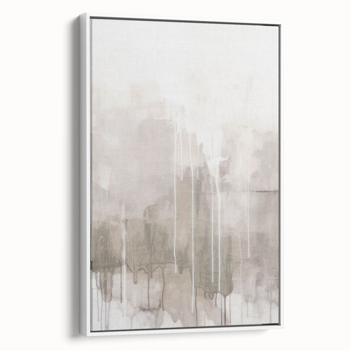 Framed canvas wall art featuring an abstract modern design with vibrant colors and geometric shapes, showcased from a white side view, perfect for contemporary decor.