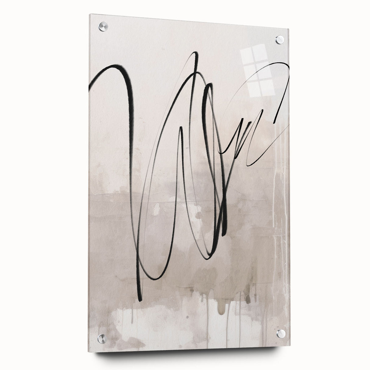 Abstract modern wall art collection displayed in a side view, featuring vibrant acrylic glass with unique patterns and decorative pins, perfect for contemporary decor.