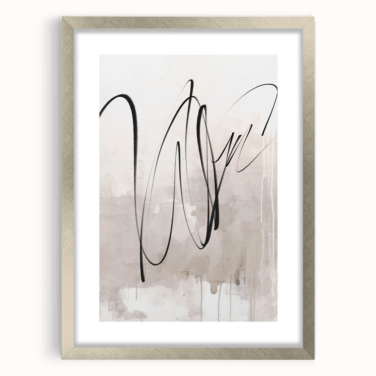 Abstract modern wall art collection framed in silver, featuring geometric designs with a mat, ideal for contemporary decor in living spaces or offices.