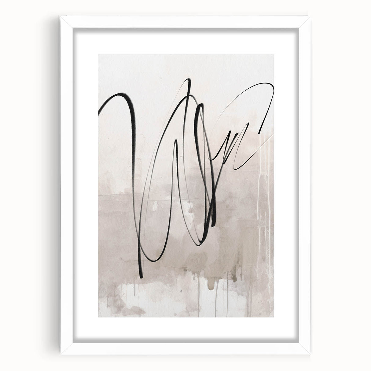 Abstract modern design wall art collection featuring a framed piece with a white mat, showcasing geometric patterns and vibrant colors, ideal for contemporary decor.