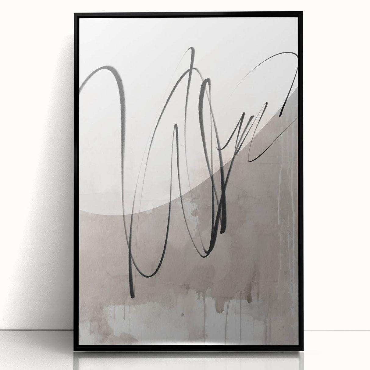 Framed abstract modern wall art design featuring geometric patterns in black acrylic, displayed from the front to highlight its sleek lines and contemporary style.