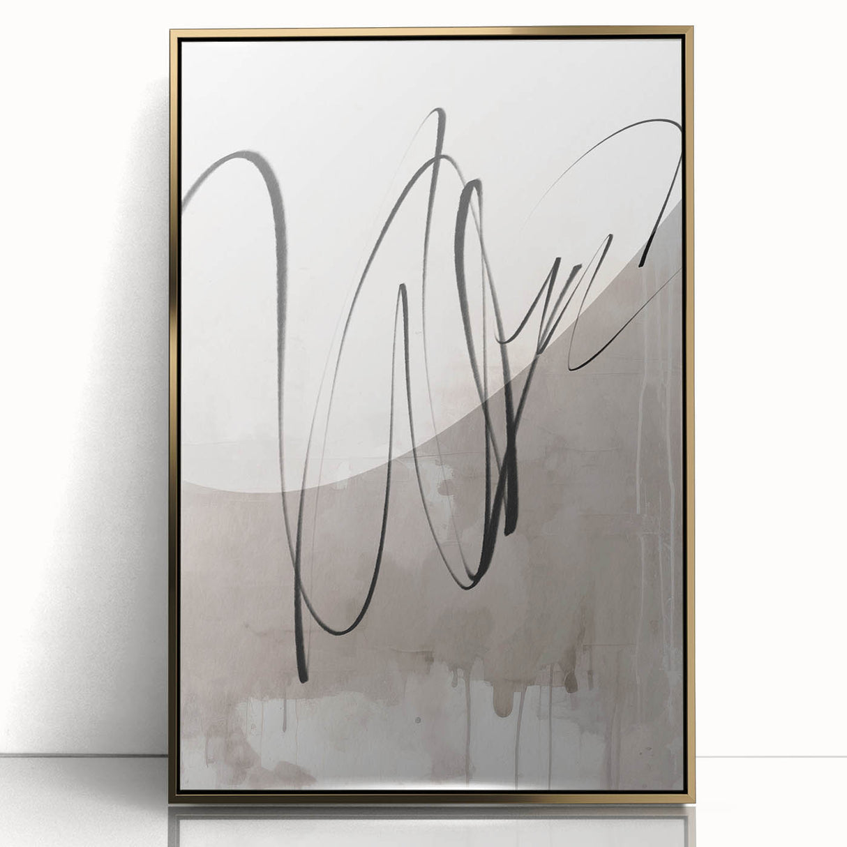 Framed abstract modern wall art featuring a gold acrylic design, showcasing a contemporary aesthetic perfect for home decor, set against a neutral background.