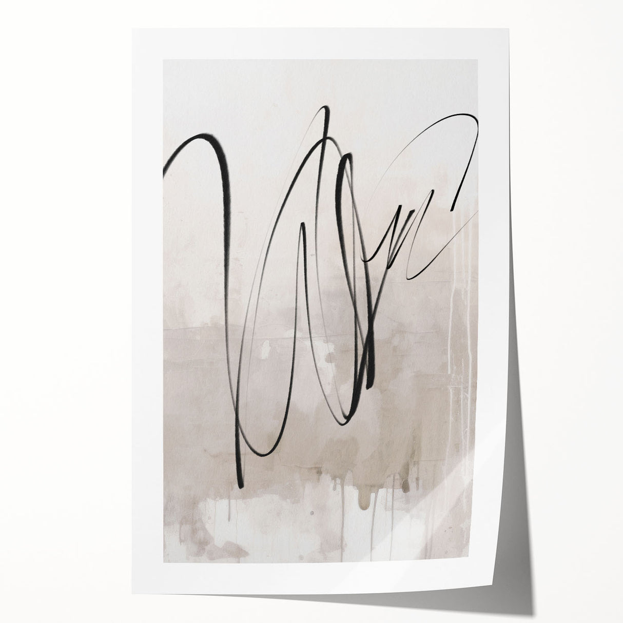 Abstract modern wall art print featuring vibrant geometric shapes in shades of blue, orange, and yellow, rolled for easy shipping in a protective tube. Perfect for contemporary home decor and artistic display.