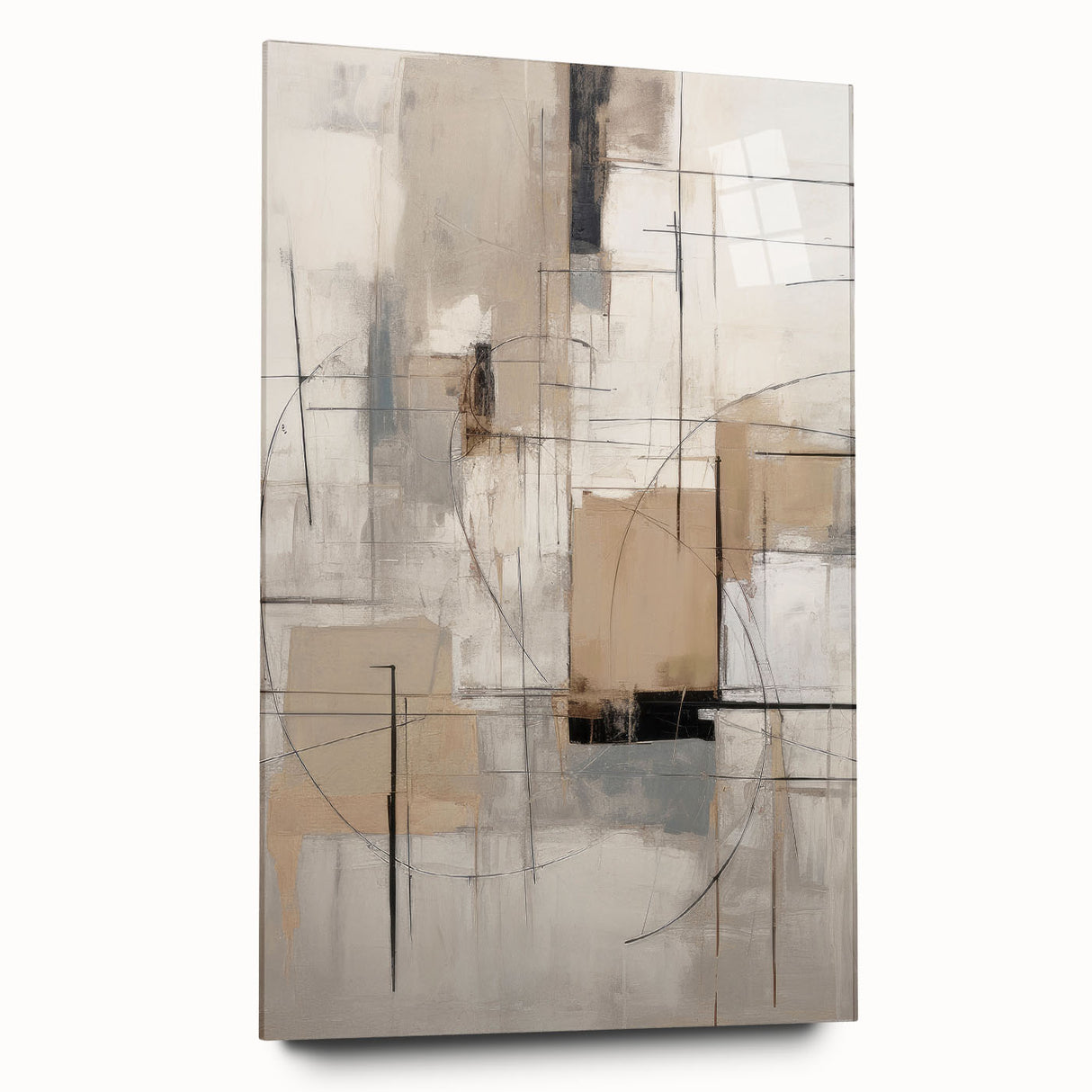 Abstract modern design wall art collection displayed with a sleek acrylic glass frame, showcasing vibrant colors and geometric shapes, perfect for contemporary decor.