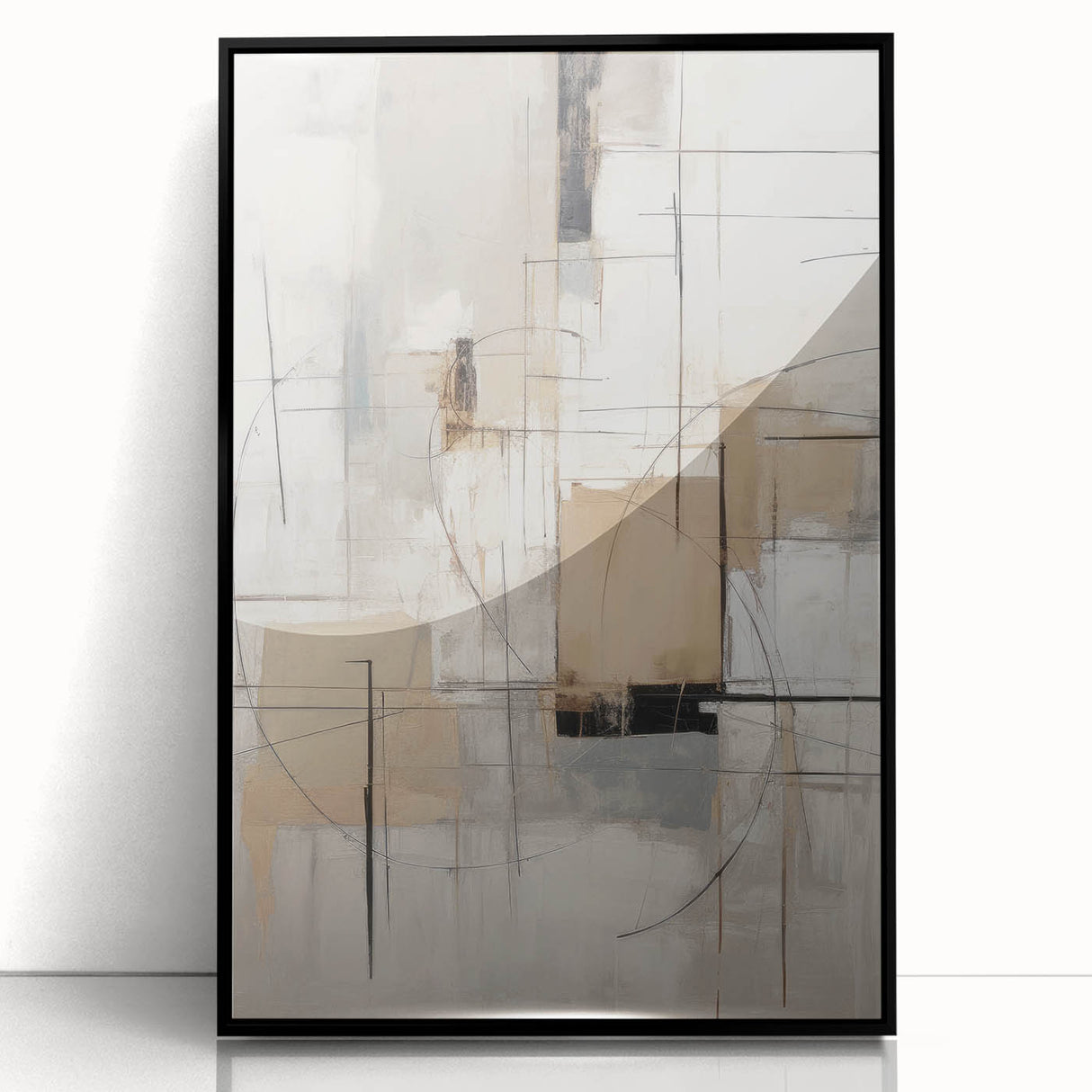Framed wall art collection showcasing an abstract modern design with vibrant colors and geometric shapes, displayed in a sleek black frame, perfect for contemporary decor.