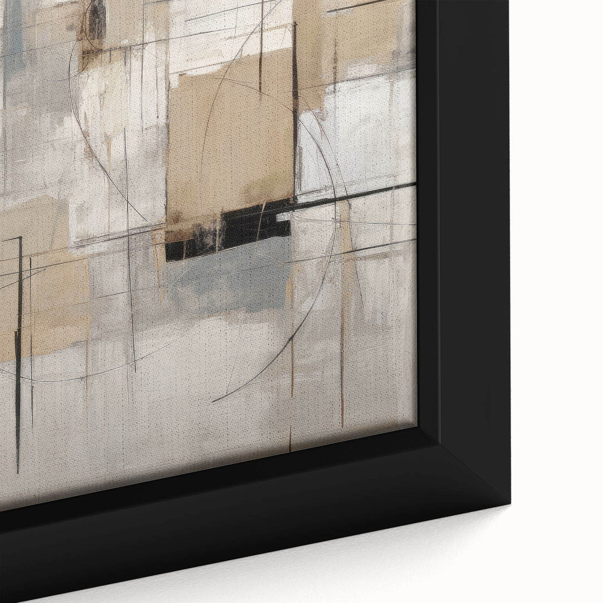 Close-up of an elegant abstract modern design wall art piece featuring vibrant colors and dynamic shapes, framed for a polished look, perfect for contemporary decor.