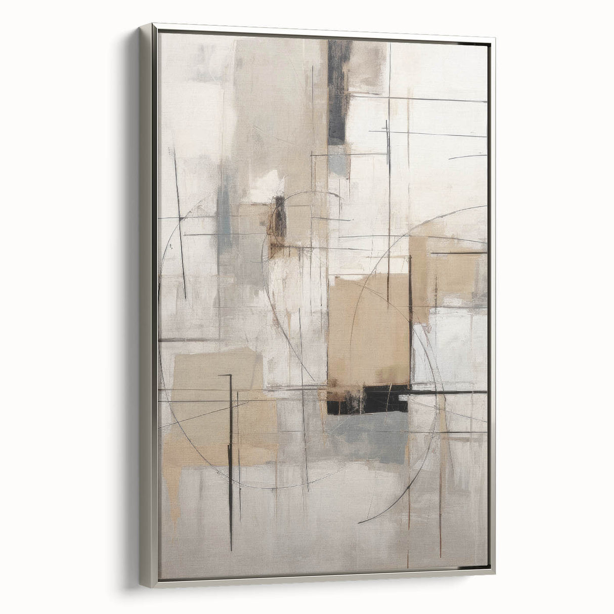 Framed abstract modern wall art featuring a sleek silver border, showcasing vibrant colors and geometric patterns, ideal for contemporary home decor.