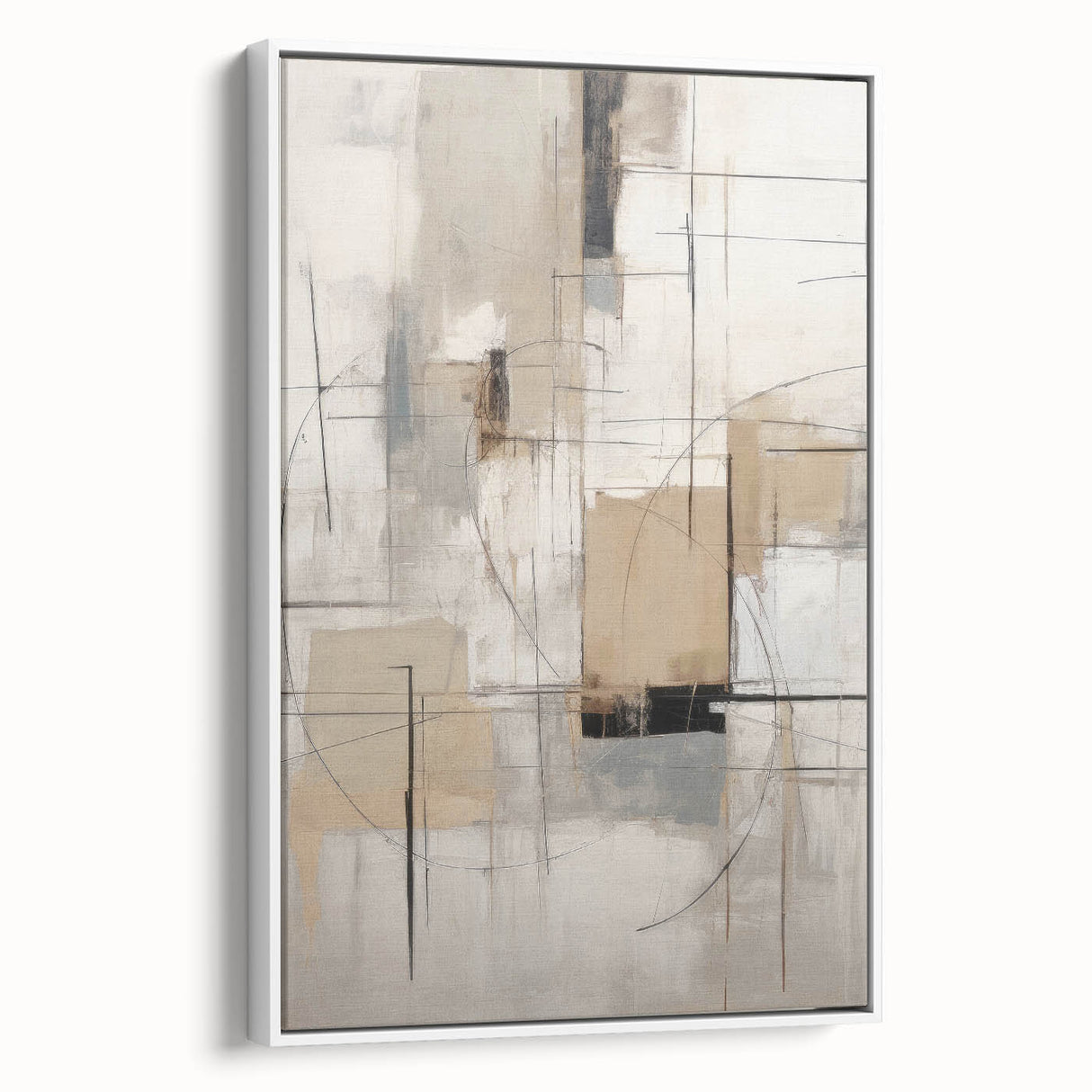 Framed canvas wall art featuring an abstract modern design with vibrant colors and geometric shapes, displayed from a side view, perfect for contemporary decor.