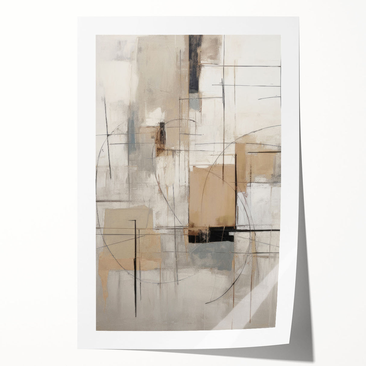 Abstract modern wall art print featuring vibrant colors and geometric shapes, rolled and stored securely in a protective cardboard tube for delivery.