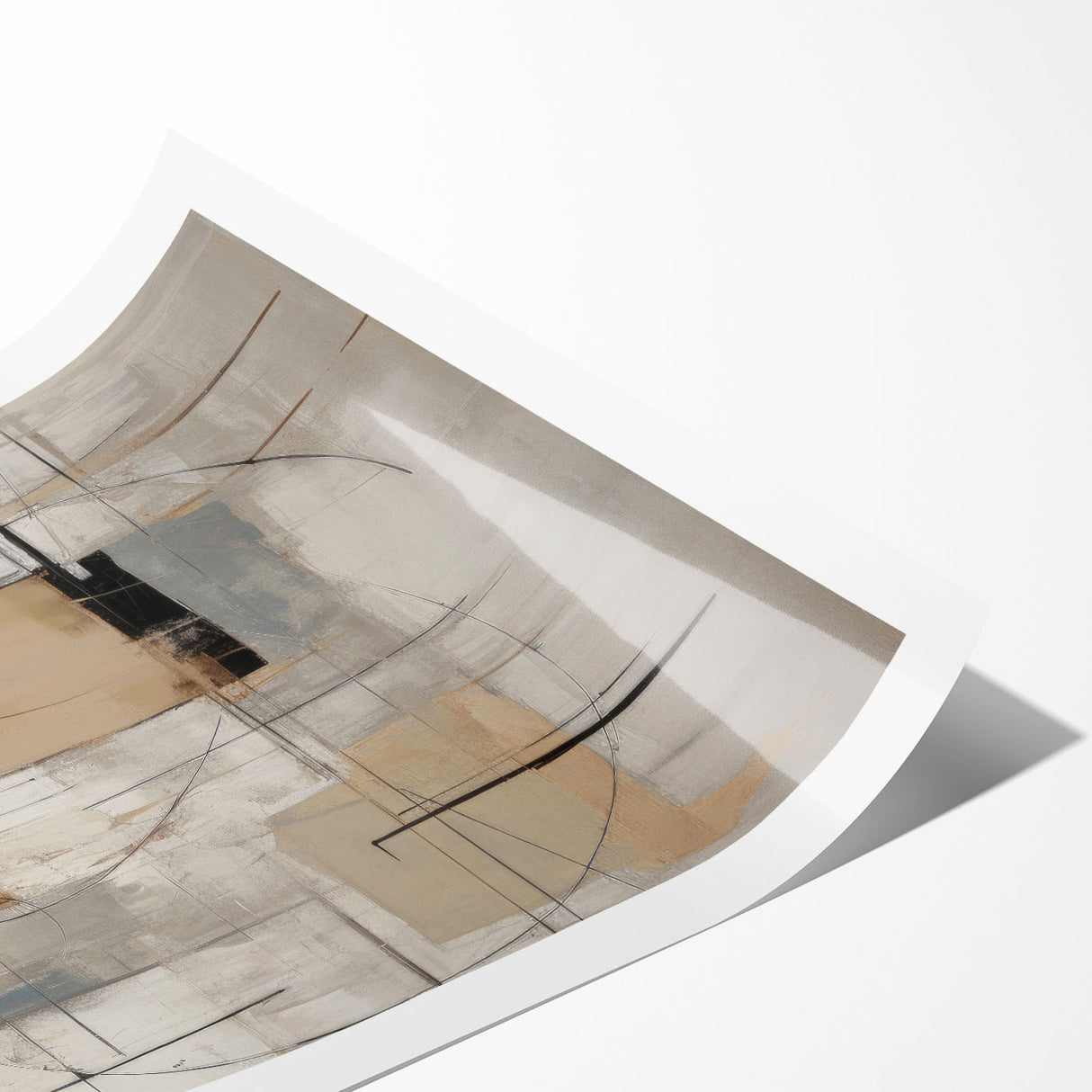 Abstract modern wall art print showcasing vibrant geometric shapes and a blend of bold colors, ideal for contemporary home decor. Rolled for easy shipping and display.