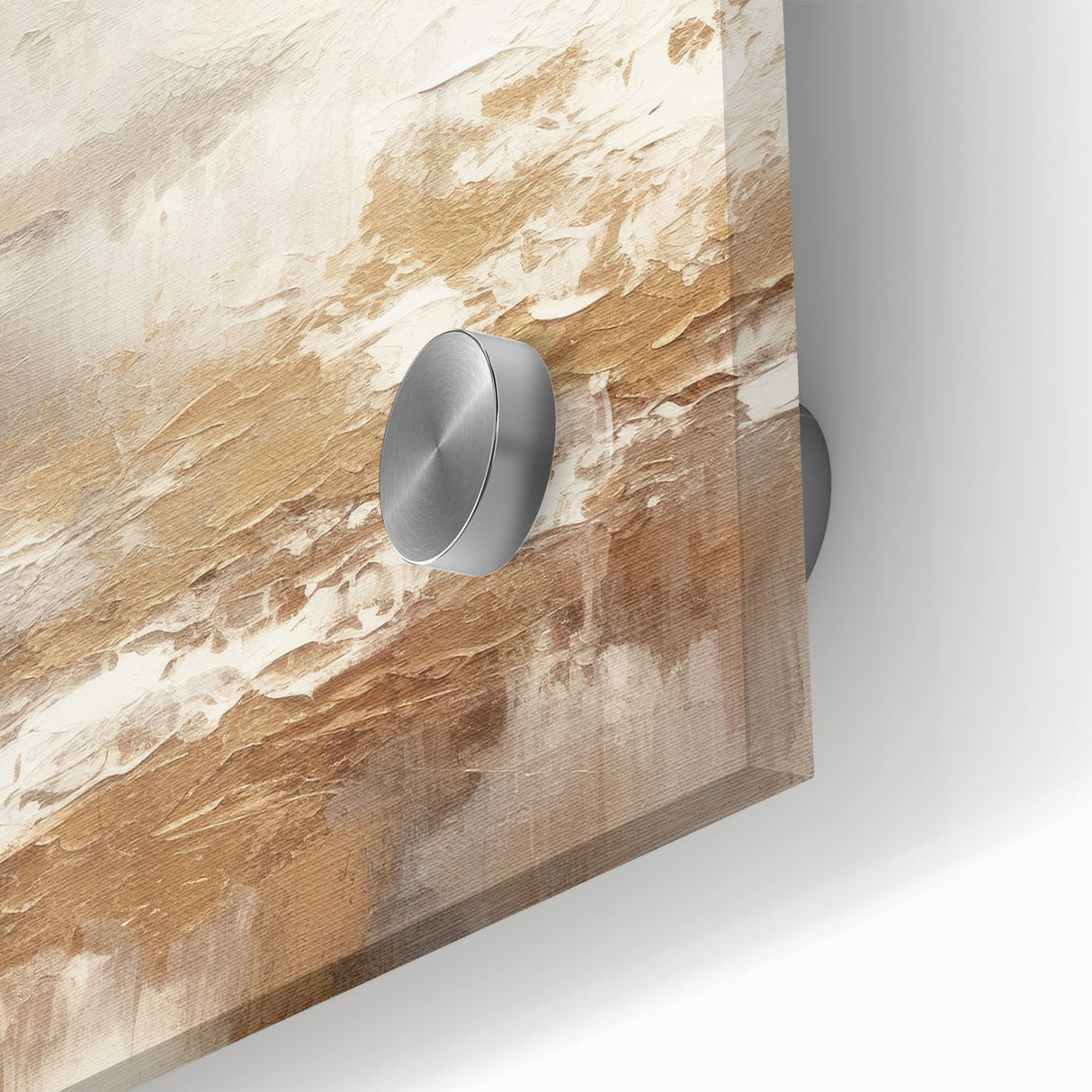 Close-up of an abstract modern wall art piece featuring vibrant colors and geometric shapes, presented on acrylic glass, perfect for contemporary home decor.