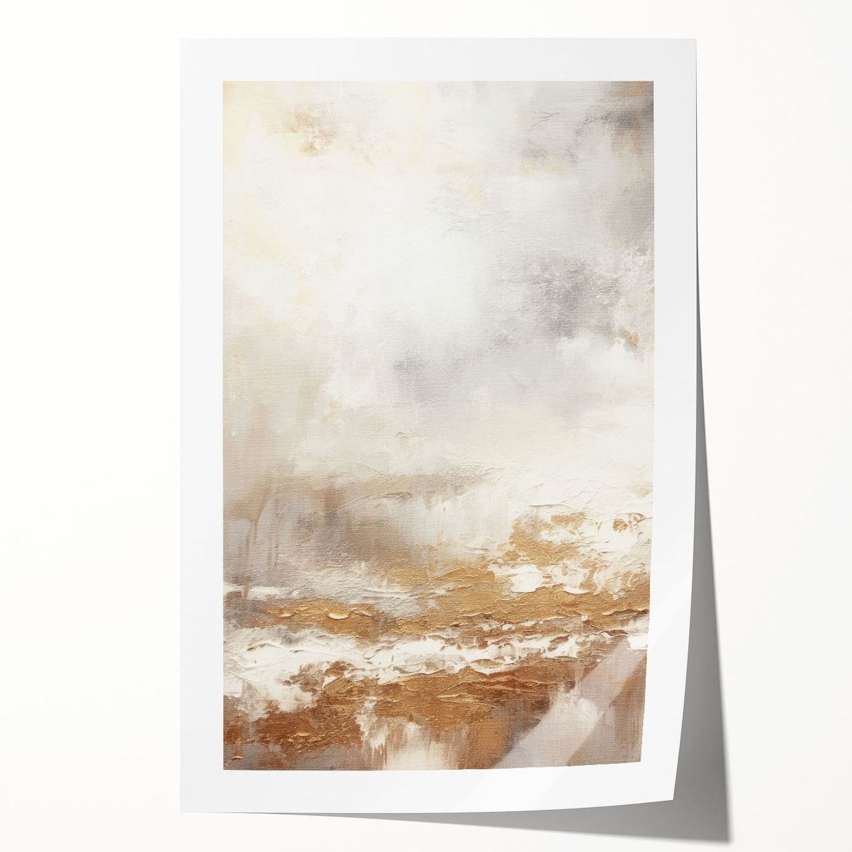 Abstract modern wall art print showcasing vibrant geometric shapes in shades of blue, orange, and yellow, perfect for contemporary home decor. The rolled design is ideal for easy transportation and framing.