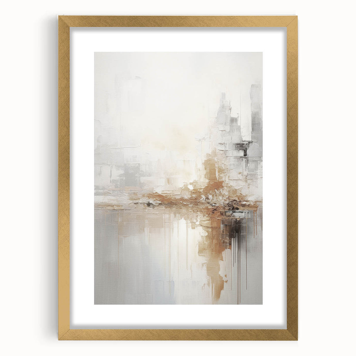 Abstract modern wall art collection featuring a framed piece with a gold matte finish. The design showcases vibrant colors and geometric shapes, ideal for contemporary home decor.