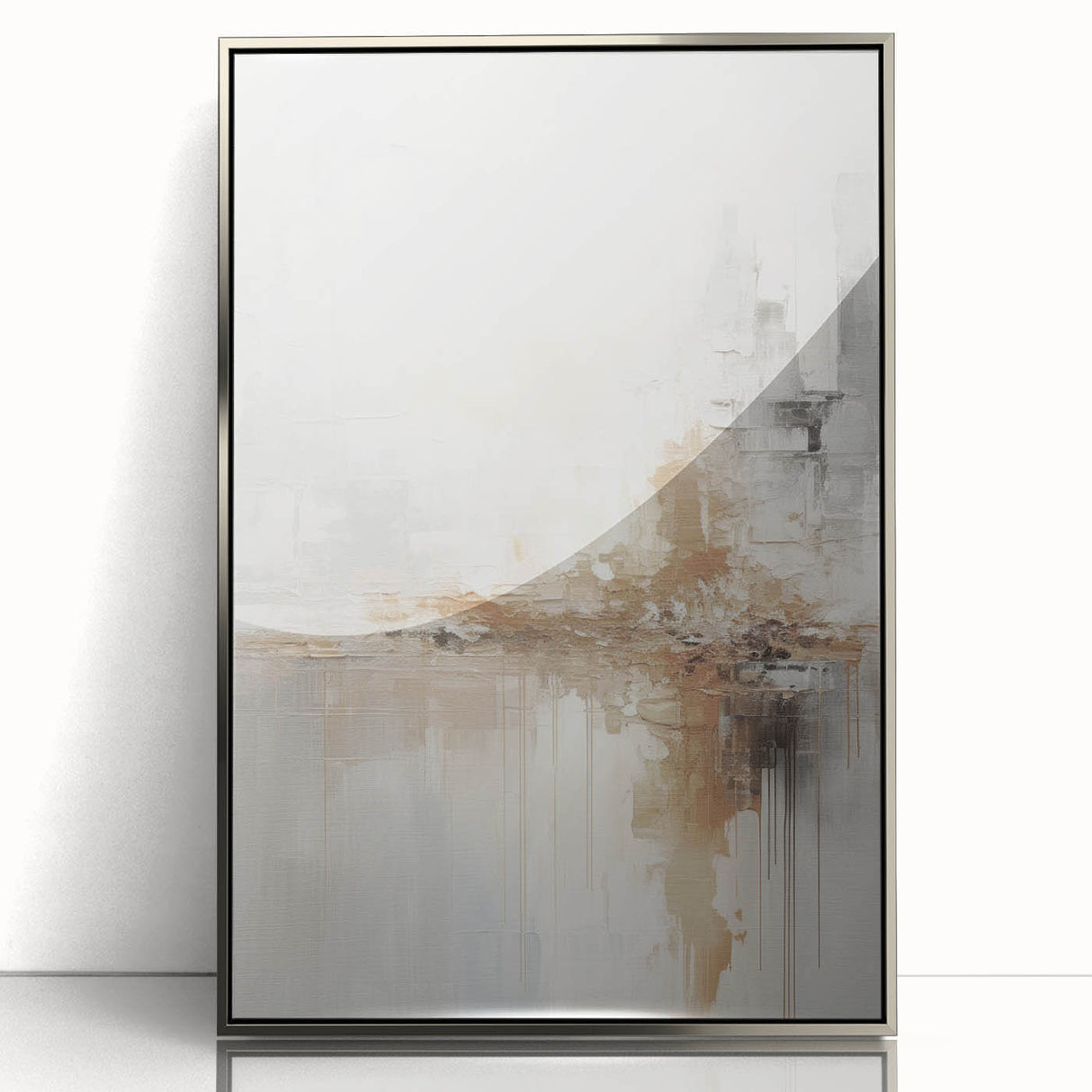 Framed abstract modern wall art collection showcasing a silver acrylic design, perfect for contemporary decor. Ideal for enhancing living spaces with elegance.