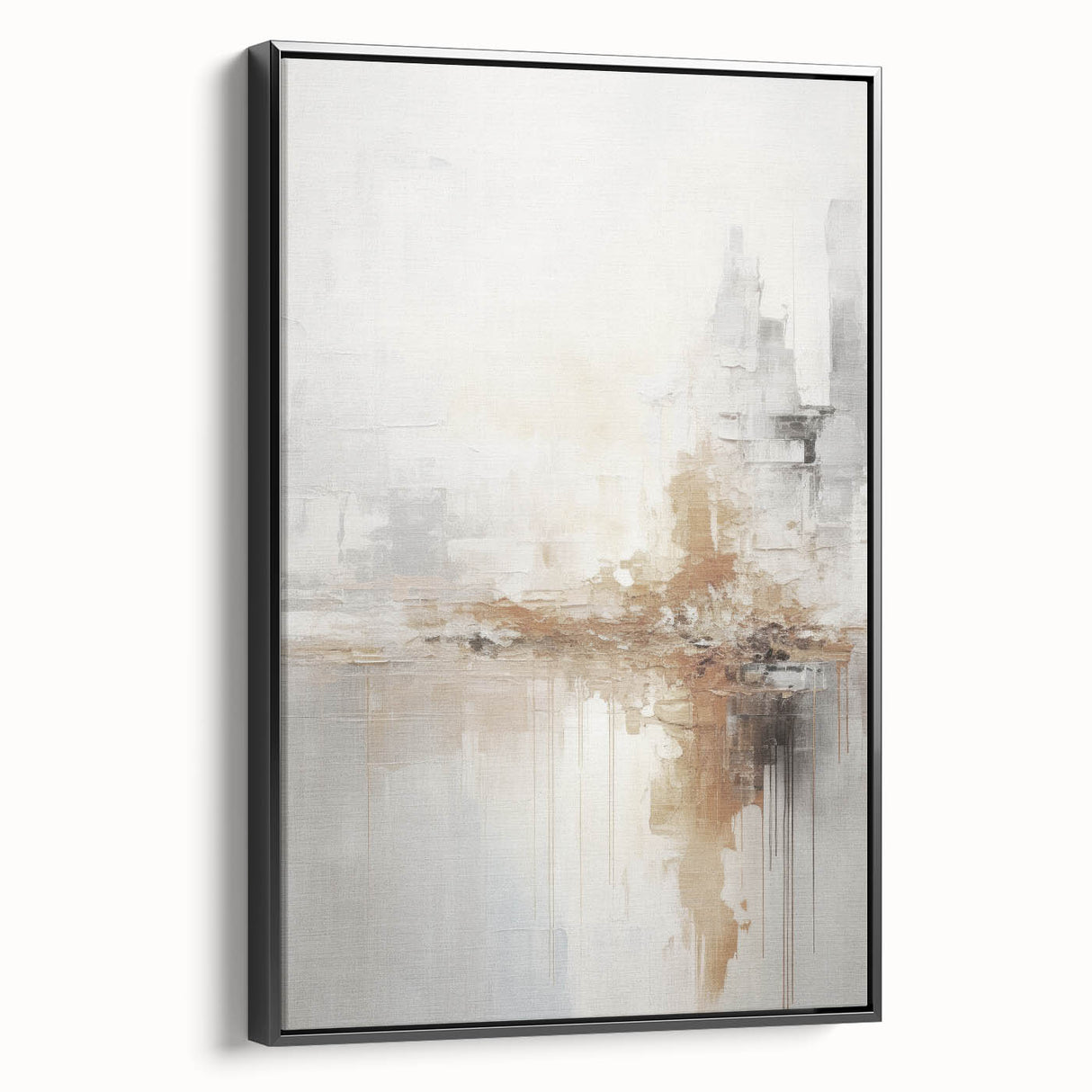 Framed modern abstract wall art in a sleek black frame, showcasing vibrant colors and geometric shapes, perfect for contemporary home decor. Ideal for living rooms or offices.