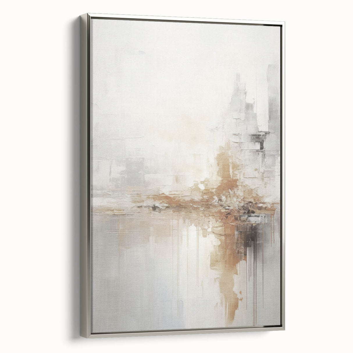 Abstract modern design wall art collection featuring a framed canvas with a sleek silver finish, showcasing vibrant colors and geometric patterns, ideal for contemporary home decor.