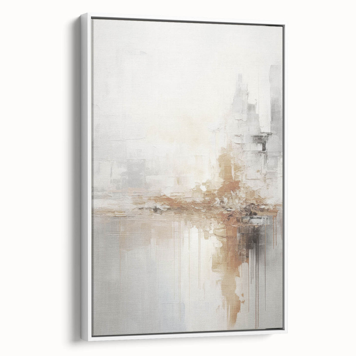 Framed canvas wall art showcasing an abstract modern design with vibrant colors and geometric patterns, set against a white background, viewed from the side.