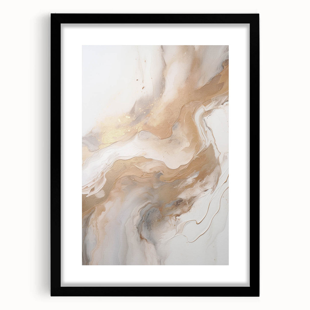 Abstract modern wall art featuring a black frame and mat, showcasing geometric designs in vibrant colors. Perfect for contemporary home decor.