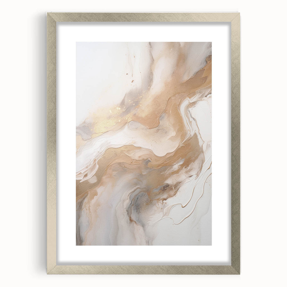 Abstract modern wall art collection featuring a silver-framed design with a mat, showcasing geometric shapes and vibrant colors, perfect for contemporary home decor.