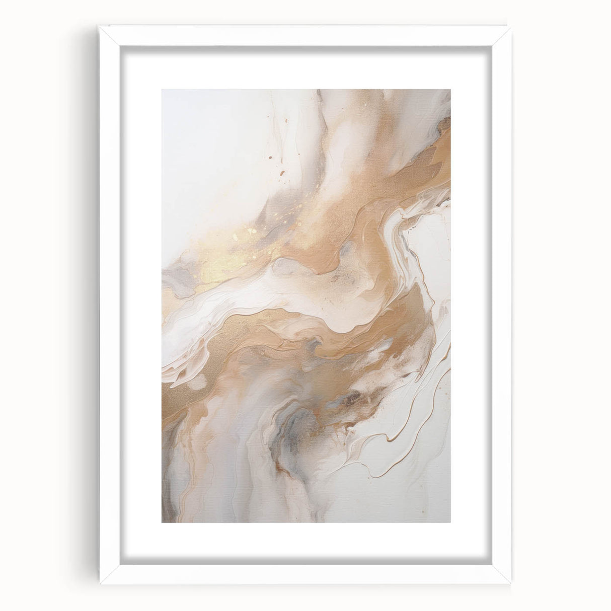 Modern abstract wall art collection featuring a white frame and mat, showcasing vibrant colors and geometric shapes, perfect for contemporary home decor.