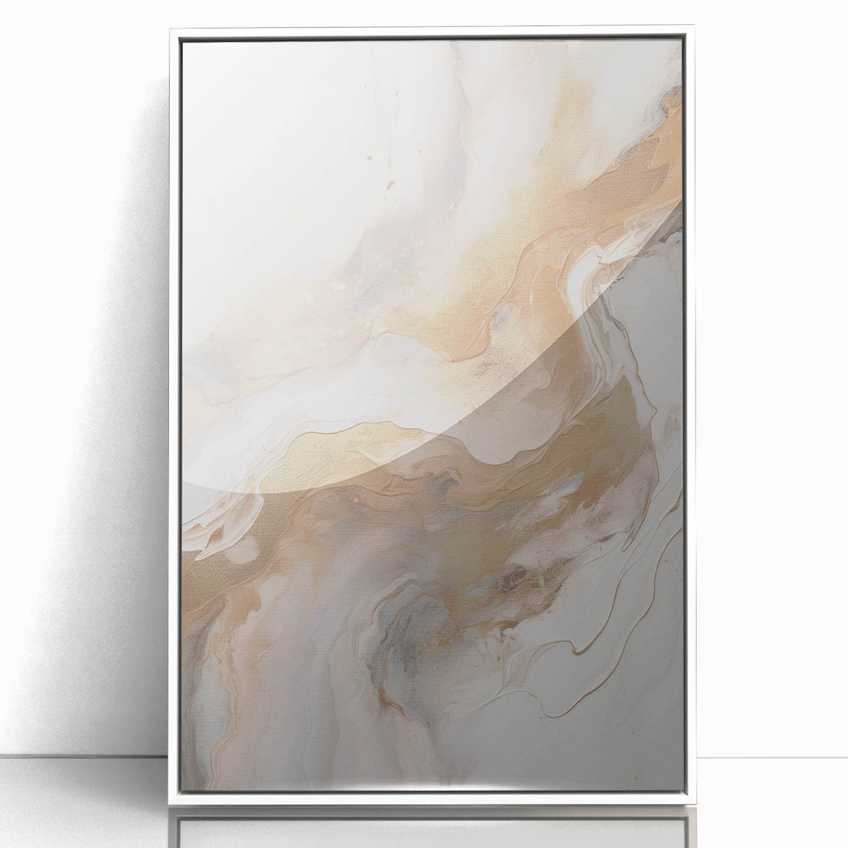 Framed abstract modern wall art design showcasing vibrant colors and geometric patterns, set in a sleek white frame, perfect for contemporary home decor.