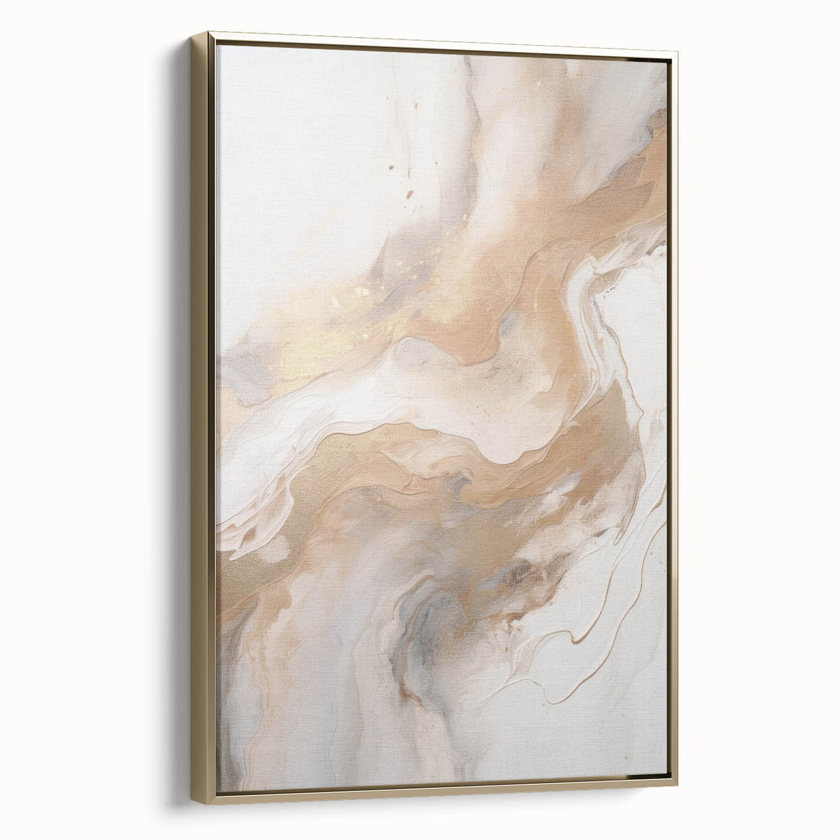 Framed canvas wall art from the Abstract Modern Design 49 collection, showcasing a striking gold color scheme and sleek side view, perfect for contemporary home decor.