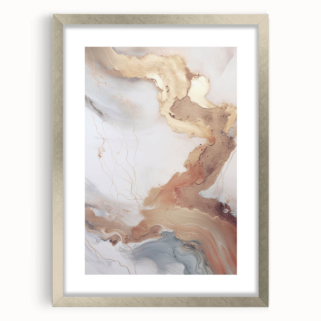 Contemporary abstract wall art framed in a sleek silver frame with a mat, showcasing vibrant colors and geometric patterns, perfect for modern decor.