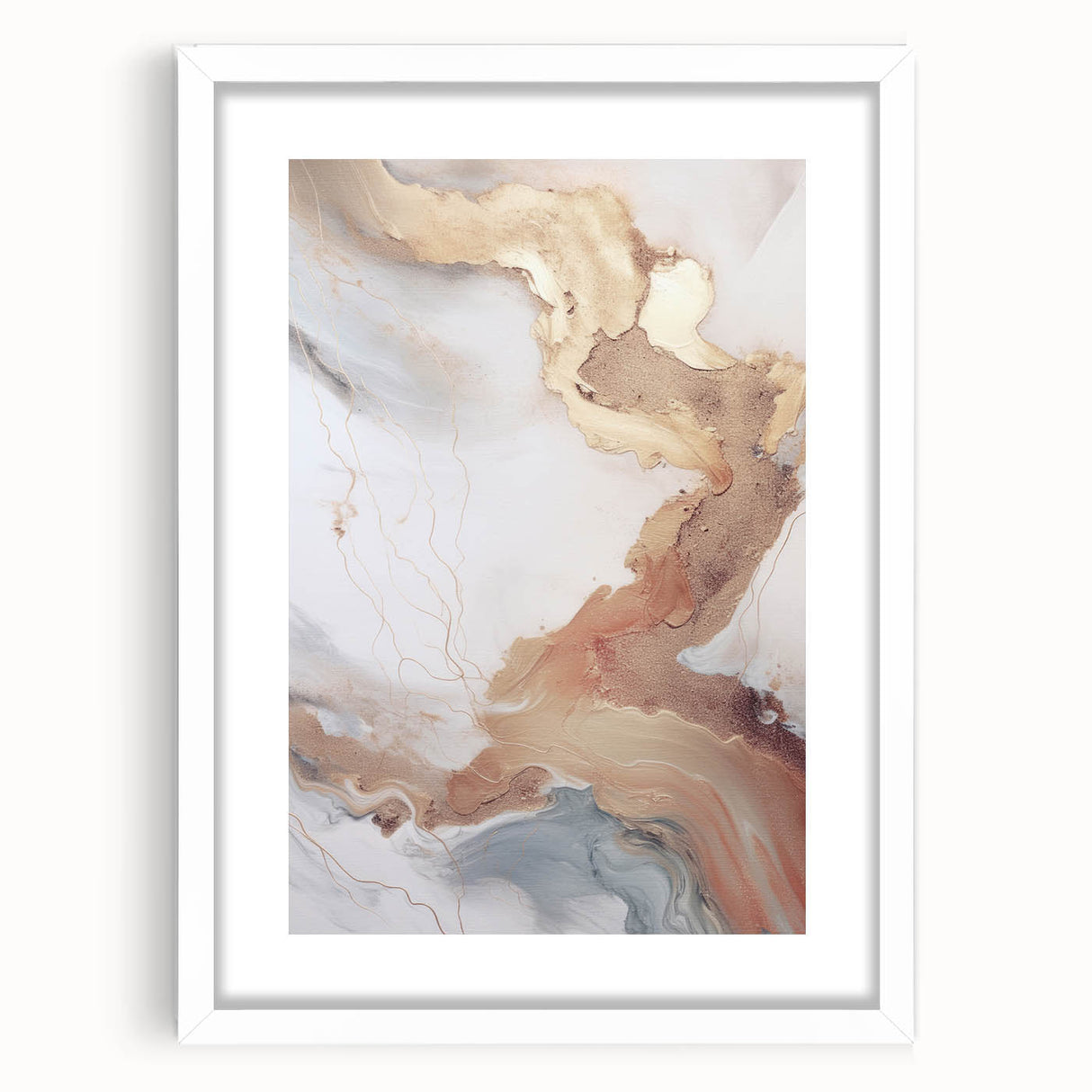 Abstract modern wall art collection framed in white mat, showcasing vibrant geometric patterns and colors, perfect for contemporary home decor or office walls.