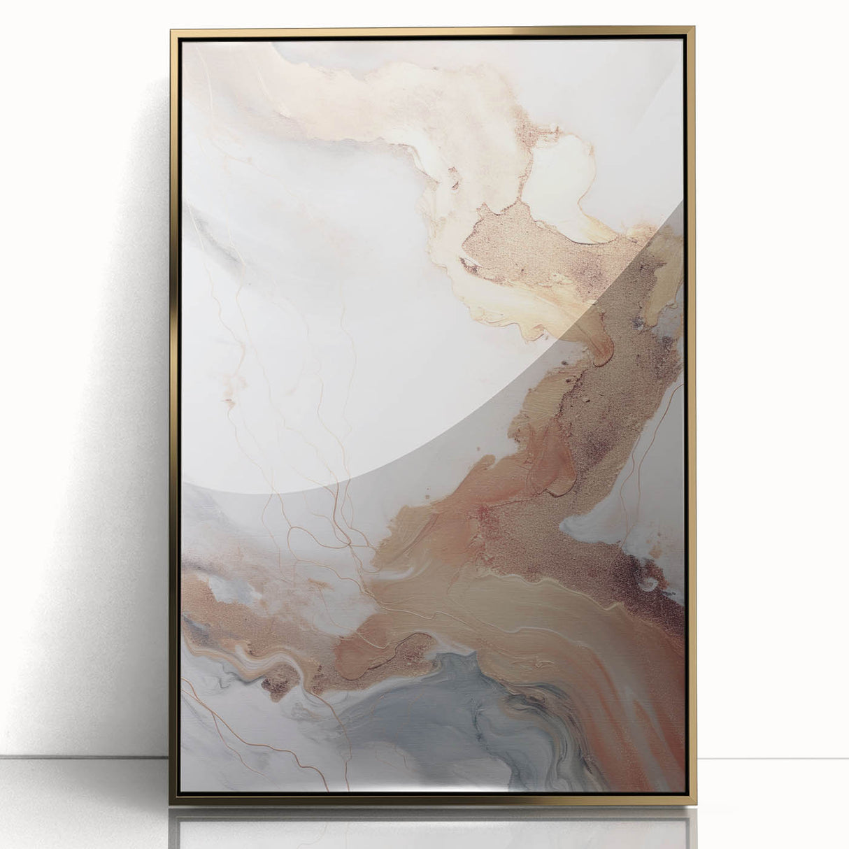 Framed abstract modern wall art featuring a gold-acrylic design, elegantly displayed with a sleek black frame, perfect for contemporary home decor. Ideal for adding a touch of sophistication to living spaces.